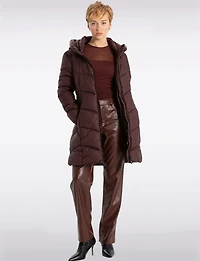 Classic Vegan Herringbone High-Collar Pillow-Neck Puffer Jacket by Point Zero