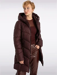 Classic Vegan Herringbone High-Collar Pillow-Neck Puffer Jacket by Point Zero