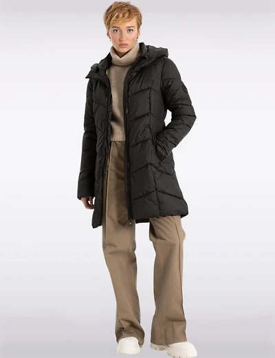 Classic Vegan Herringbone High-Collar Pillow-Neck Puffer Jacket by Point Zero