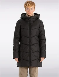 Classic Vegan Herringbone High-Collar Pillow-Neck Puffer Jacket by Point Zero