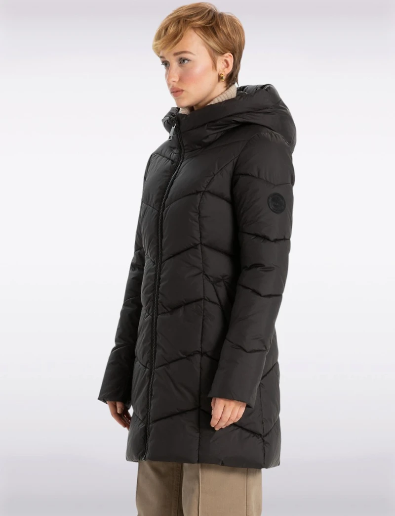 Classic Vegan Herringbone High-Collar Pillow-Neck Puffer Jacket by Point Zero