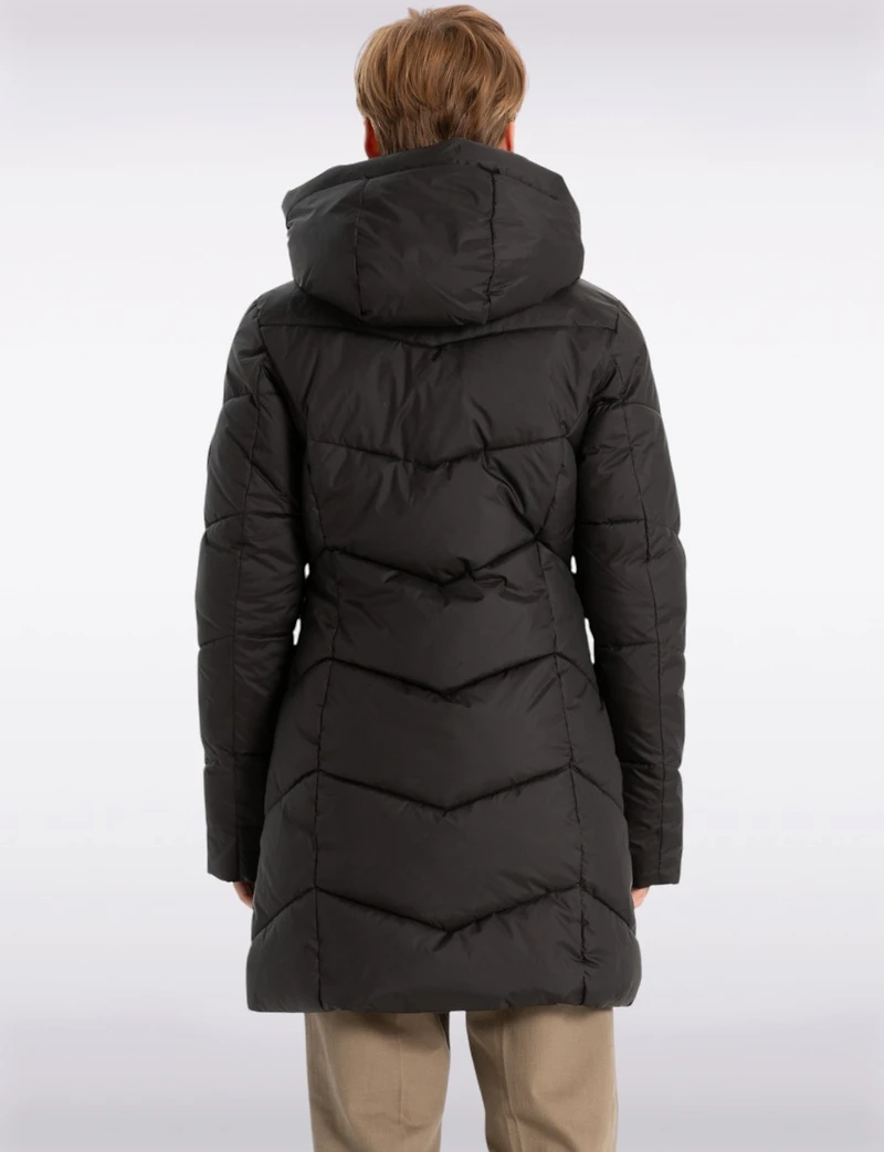 Classic Vegan Herringbone High-Collar Pillow-Neck Puffer Jacket by Point Zero