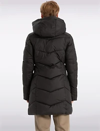 Classic Vegan Herringbone High-Collar Pillow-Neck Puffer Jacket by Point Zero