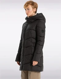Classic Vegan Herringbone High-Collar Pillow-Neck Puffer Jacket by Point Zero