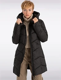 Classic Vegan Herringbone High-Collar Pillow-Neck Puffer Jacket by Point Zero
