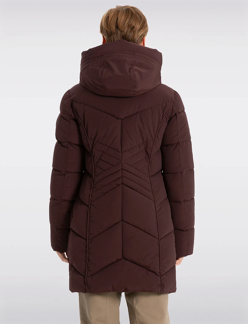 Slim Fit Vegan Long Matte Maxi Puffer Coat with Attached Hood by Point Zero
