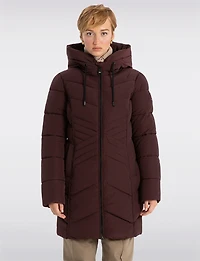 Slim Fit Vegan Long Matte Maxi Puffer Coat with Attached Hood by Point Zero