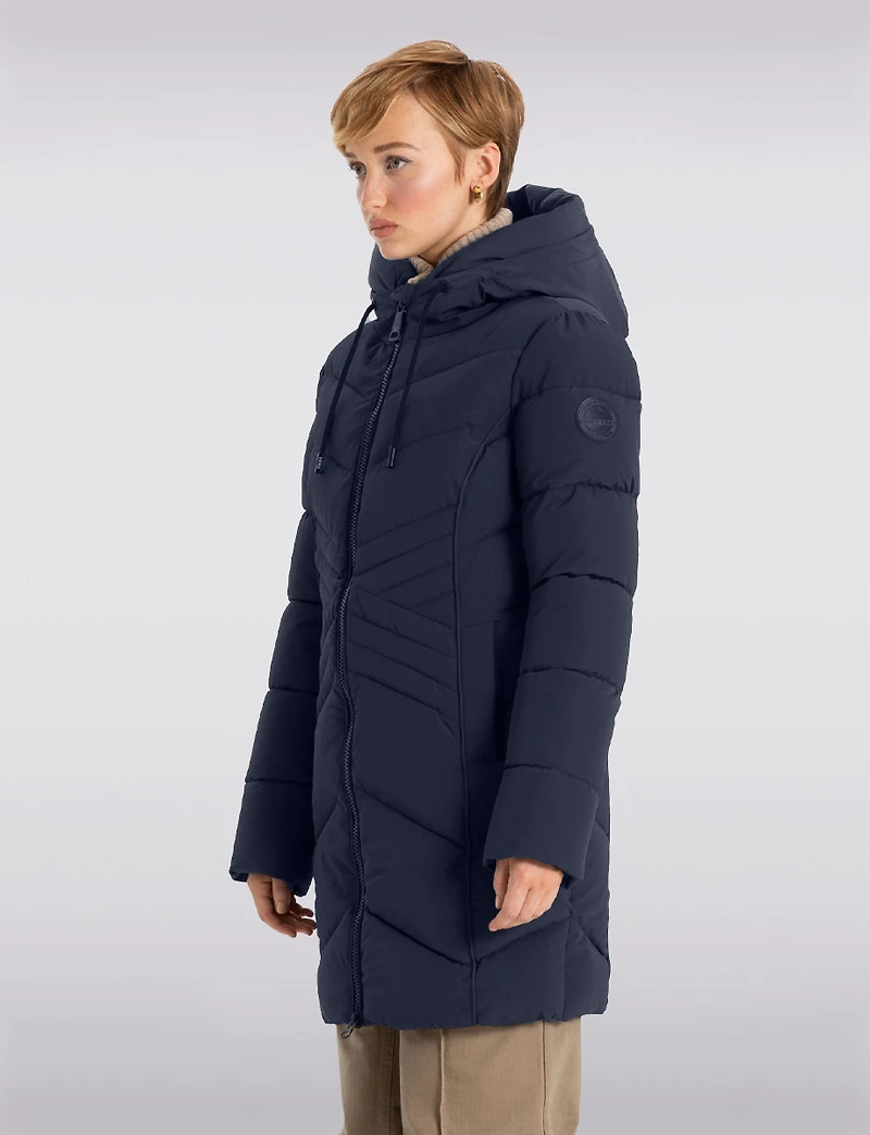 Slim Fit Vegan Long Matte Maxi Puffer Coat with Attached Hood by Point Zero