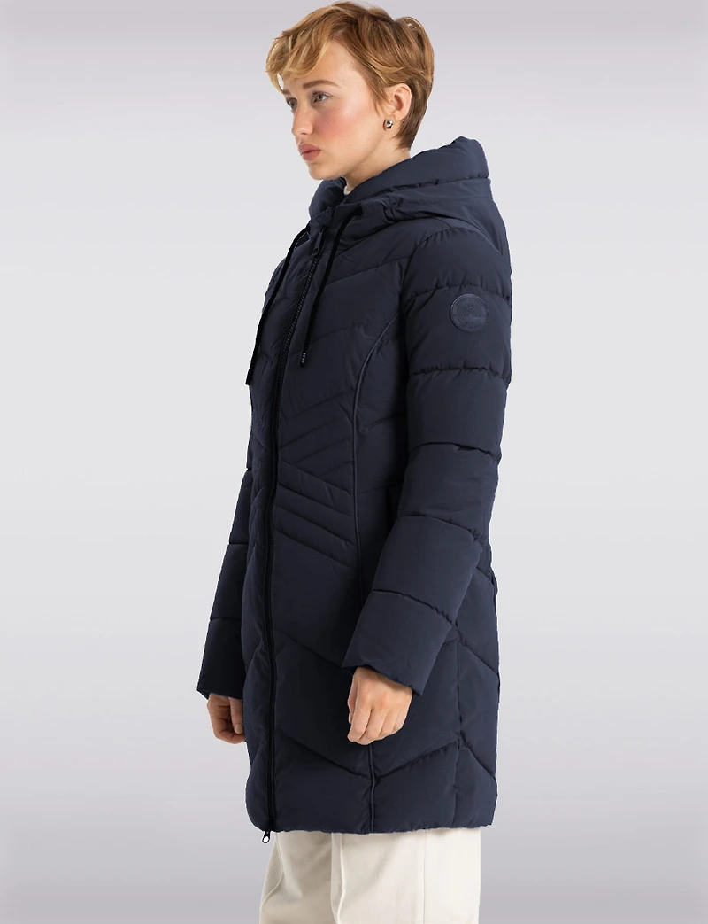 Slim Fit Vegan Long Matte Maxi Puffer Coat with Attached Hood by Point Zero