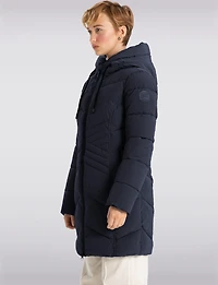 Slim Fit Vegan Long Matte Maxi Puffer Coat with Attached Hood by Point Zero