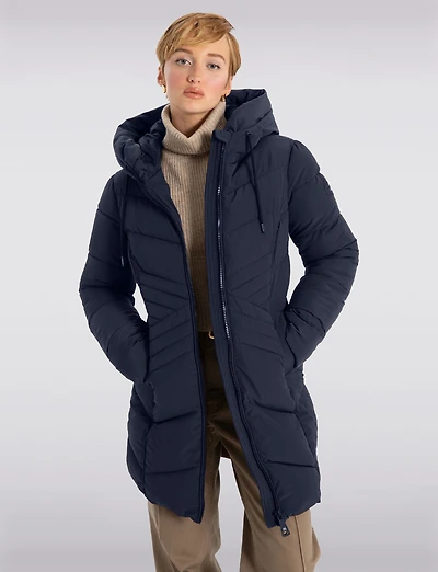 Slim Fit Vegan Long Matte Maxi Puffer Coat with Attached Hood by Point Zero