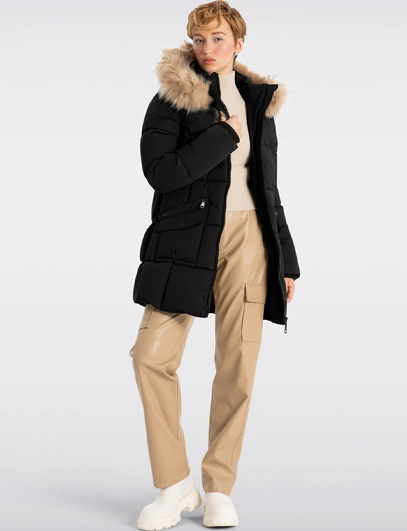 Eco-Down Luxe Hooded Vegan Puffer With Faux Fur Trim Parka by Point Zero