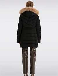 Vegan Long Puffer Jacket with Faux Fur Trimmed Removable Hood by Point Zero