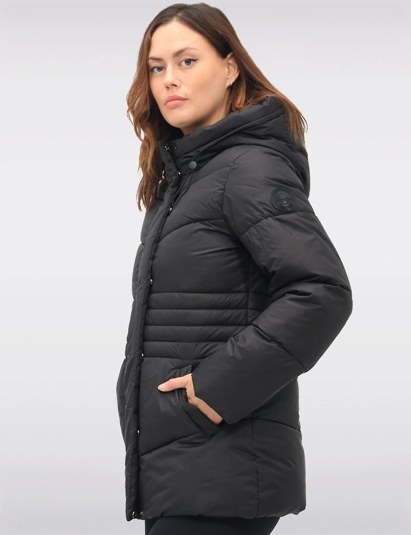 Vegan Quilted Puffer Jacket with Attached Hood & Adjustable Waist by Point Zero