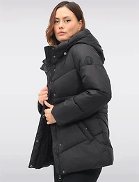 Vegan Quilted Puffer Jacket with Attached Hood & Adjustable Waist by Point Zero