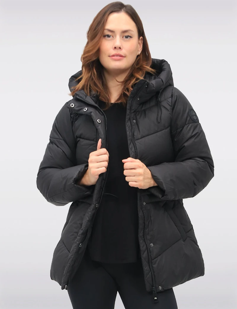 Vegan Quilted Puffer Jacket with Attached Hood & Adjustable Waist by Point Zero