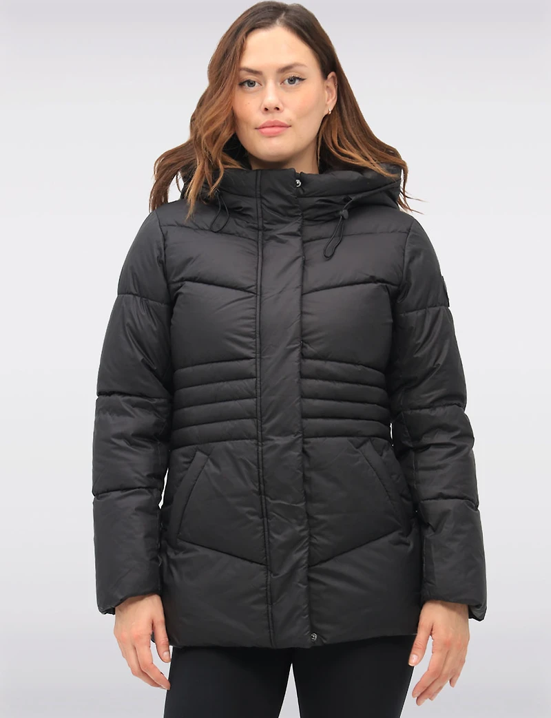Vegan Quilted Puffer Jacket with Attached Hood & Adjustable Waist by Point Zero