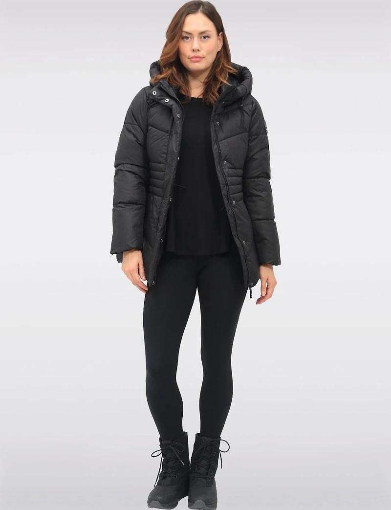 Vegan Quilted Puffer Jacket with Attached Hood & Adjustable Waist by Point Zero