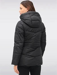 Vegan Quilted Puffer Jacket with Attached Hood & Adjustable Waist by Point Zero
