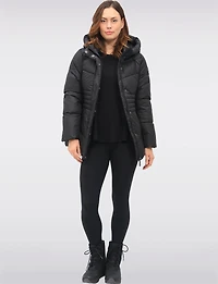 Vegan Quilted Puffer Jacket with Attached Hood & Adjustable Waist by Point Zero