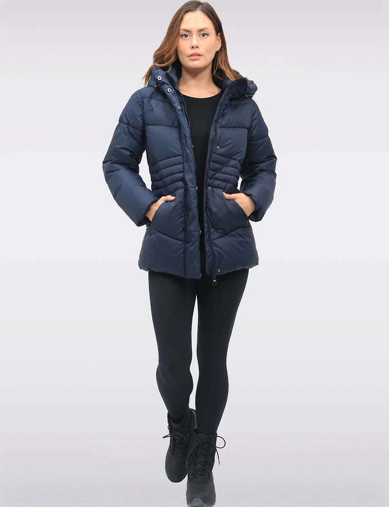 Vegan Quilted Puffer Jacket with Attached Hood & Adjustable Waist by Point Zero