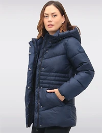 Vegan Quilted Puffer Jacket with Attached Hood & Adjustable Waist by Point Zero