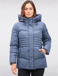 Vegan Quilted Puffer Jacket with Attached Hood & Adjustable Waist by Point Zero