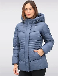 Vegan Quilted Puffer Jacket with Attached Hood & Adjustable Waist by Point Zero