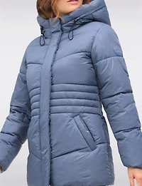 Vegan Quilted Puffer Jacket with Attached Hood & Adjustable Waist by Point Zero