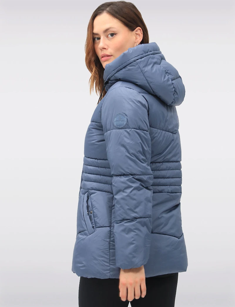 Vegan Quilted Puffer Jacket with Attached Hood & Adjustable Waist by Point Zero