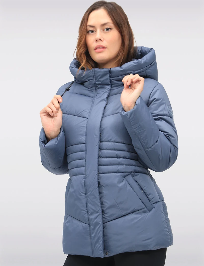 Vegan Quilted Puffer Jacket with Attached Hood & Adjustable Waist by Point Zero
