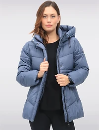 Vegan Quilted Puffer Jacket with Attached Hood & Adjustable Waist by Point Zero