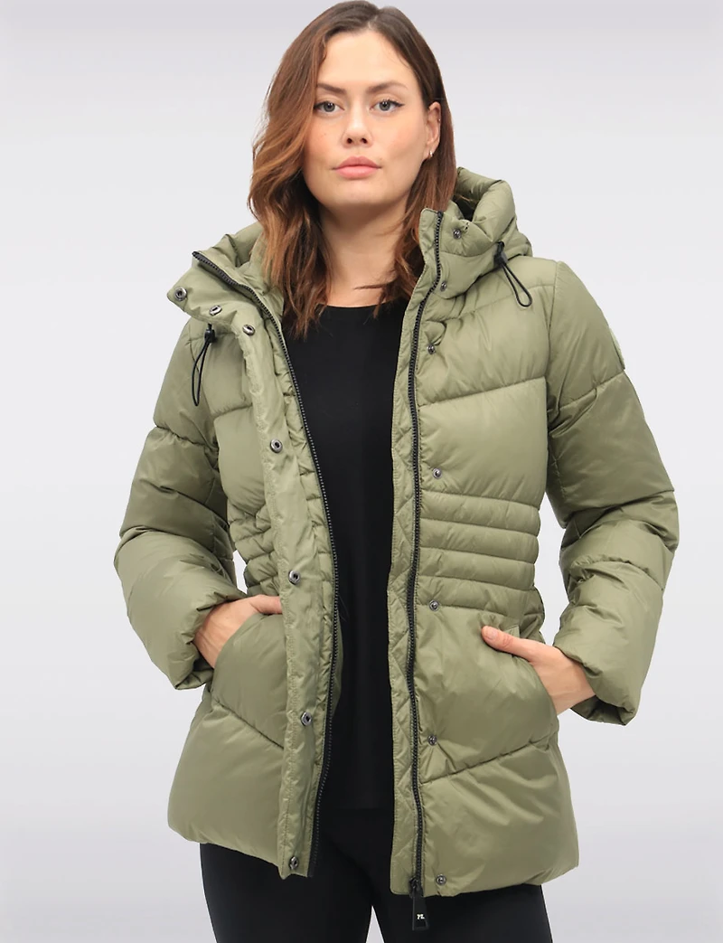 Vegan Quilted Puffer Jacket with Attached Hood & Adjustable Waist by Point Zero