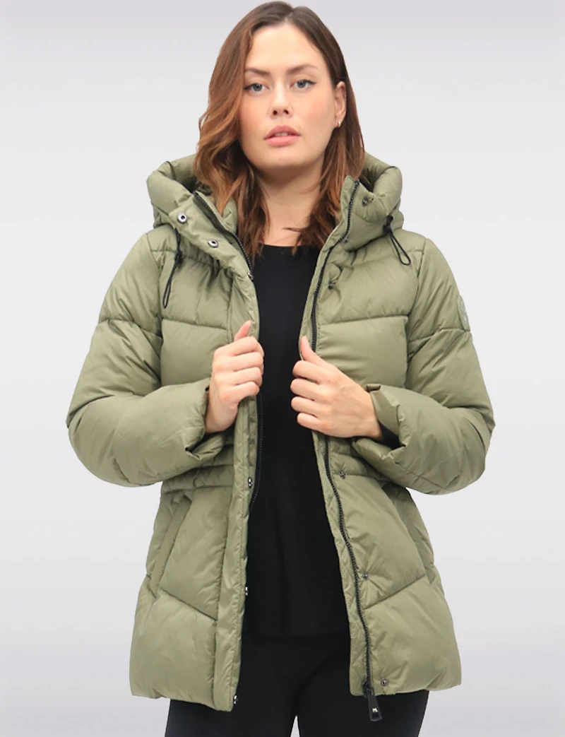 Vegan Quilted Puffer Jacket with Attached Hood & Adjustable Waist by Point Zero