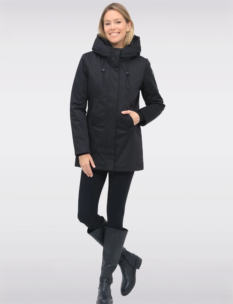 Vegan Smooth Cinchable Waist Parka Jacket Eco-Down Quilt Lining by Point Zero