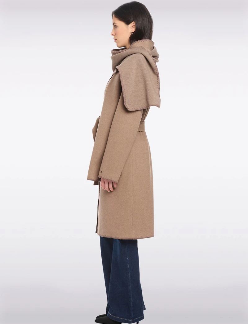 Warm Super Soft-Touch Wool-Like Melton Chic Wrap Coat with Scarf by Sanctuary