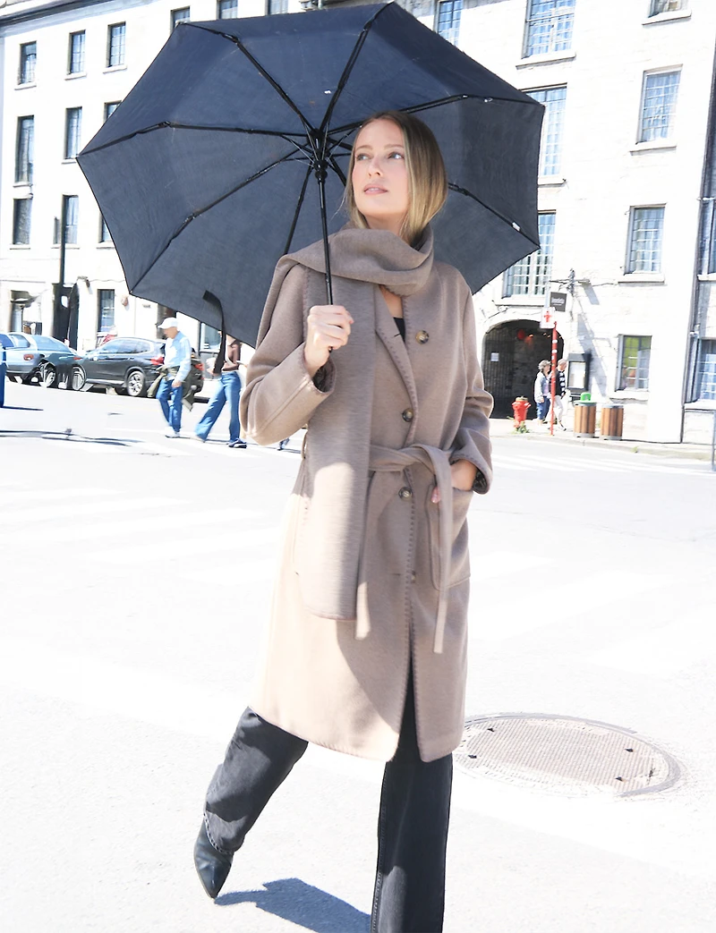 Warm Super Soft-Touch Wool-Like Melton Chic Wrap Coat with Scarf by Sanctuary