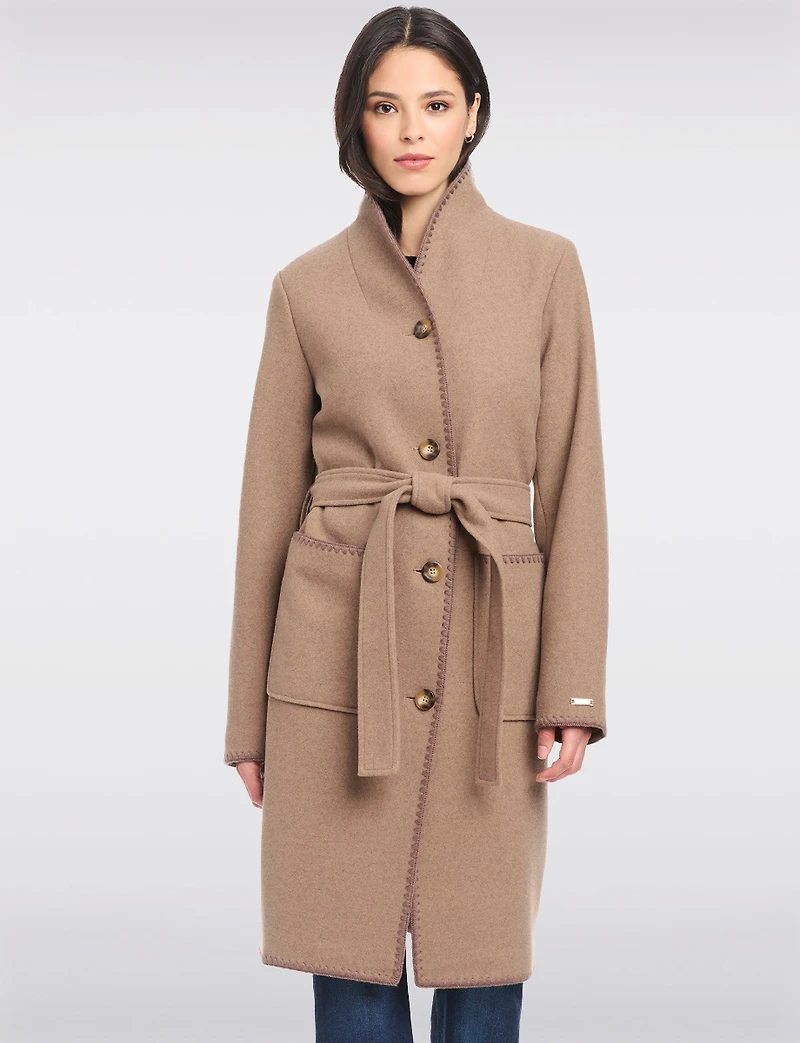 Warm Super Soft-Touch Wool-Like Melton Chic Wrap Coat with Scarf by Sanctuary