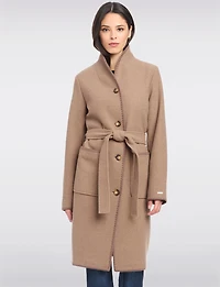 Warm Super Soft-Touch Wool-Like Melton Chic Wrap Coat with Scarf by Sanctuary