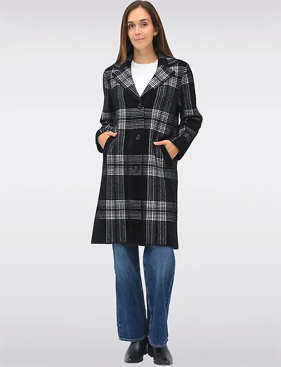 Timeless Plaid Single-Breasted Notch Lapel Knit Sweater Coat by Vince Camuto