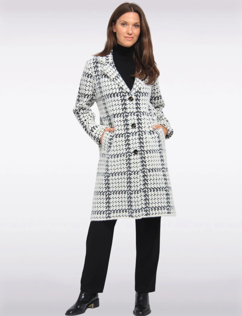 Cozy Elegant Knit Sweater Coat With Timeless Houndstooth Pattern by Vince Camuto