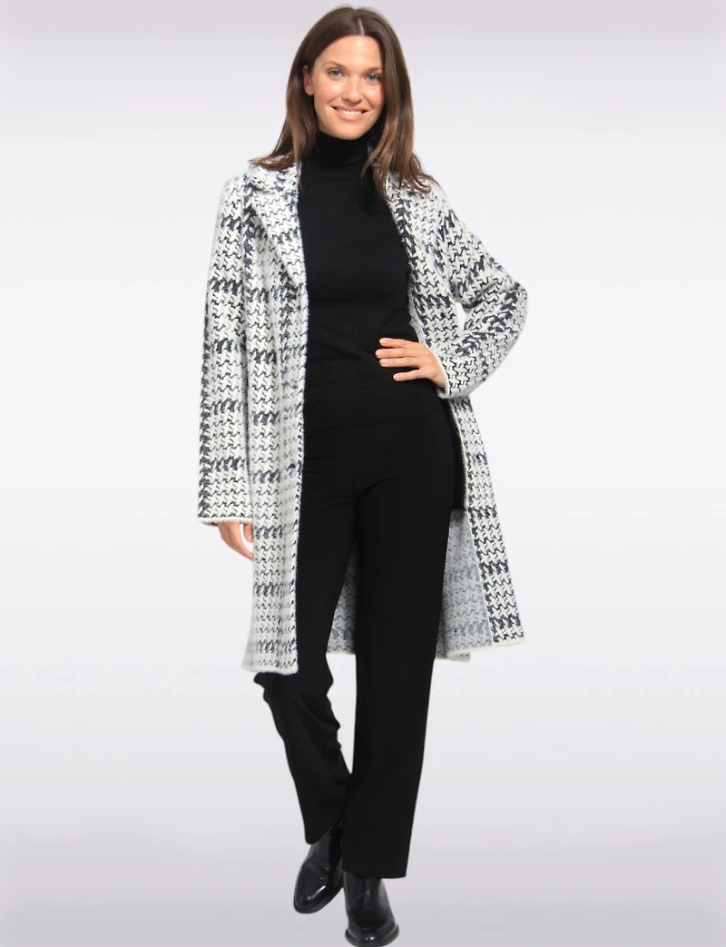 Cozy Elegant Knit Sweater Coat With Timeless Houndstooth Pattern by Vince Camuto