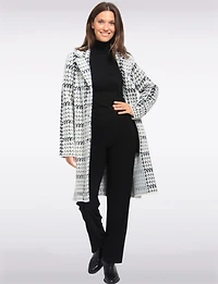 Cozy Elegant Knit Sweater Coat With Timeless Houndstooth Pattern by Vince Camuto