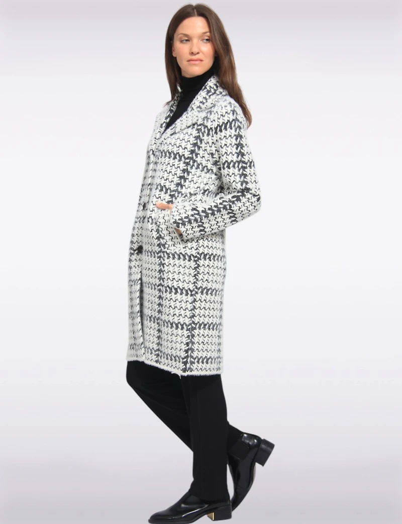 Cozy Elegant Knit Sweater Coat With Timeless Houndstooth Pattern by Vince Camuto