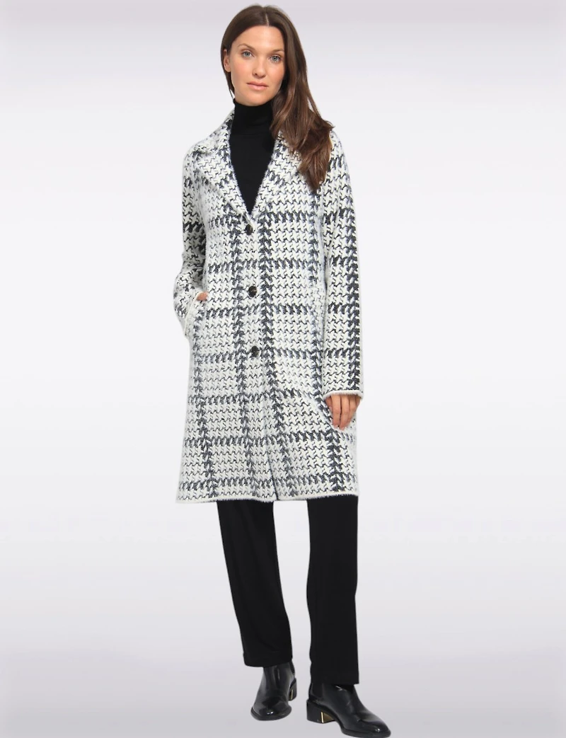 Cozy Elegant Knit Sweater Coat With Timeless Houndstooth Pattern by Vince Camuto