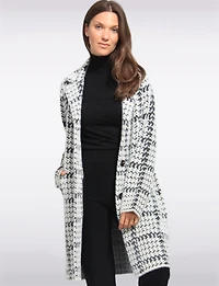 Cozy Elegant Knit Sweater Coat With Timeless Houndstooth Pattern by Vince Camuto