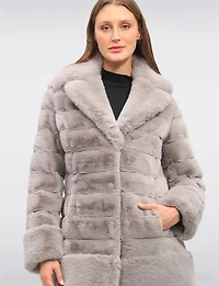 Glamorous Notch Collar Faux Fur Quilted Coat with Pockets by Jones New York