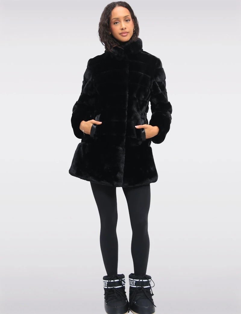 Luxurious Cozy Quilted High-Collar Faux Fur Vegan Jacket by Jones New York