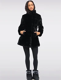 Luxurious Cozy Quilted High-Collar Faux Fur Vegan Jacket by Jones New York