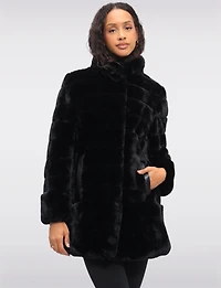 Luxurious Cozy Quilted High-Collar Faux Fur Vegan Jacket by Jones New York